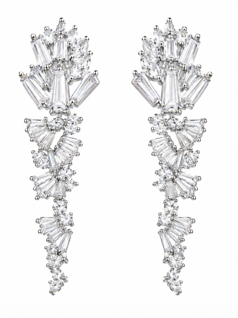 Dramatic Silver-Tone Chandelier Earrings